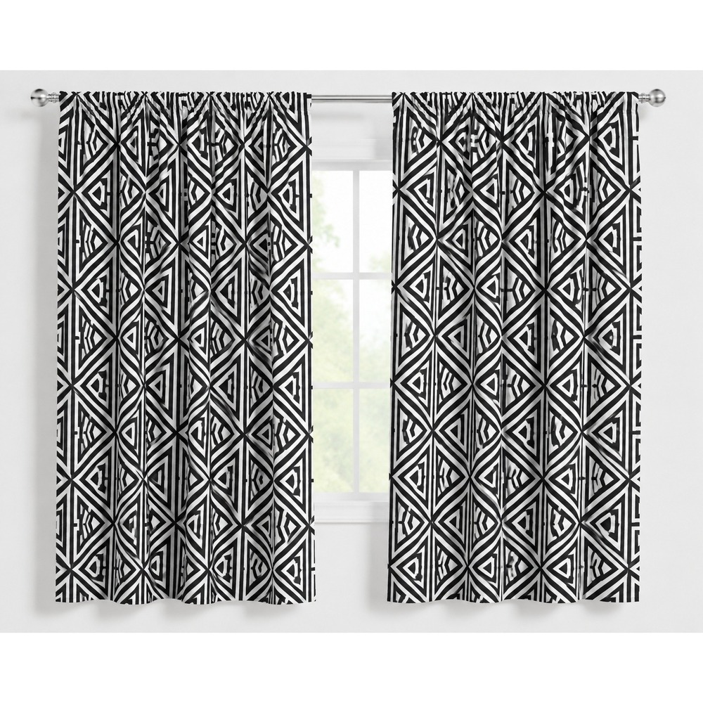 Ambesonne Geometric Triangle Window Curtains Black White 2-Panel Set 56x95